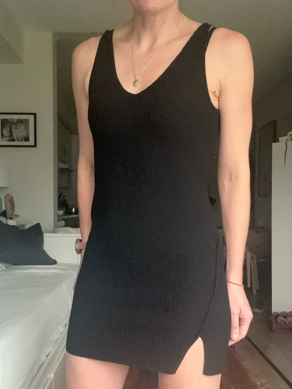 Gentle Fawn Sleeveless Ribbed V-Neck Bodycon Dress in black